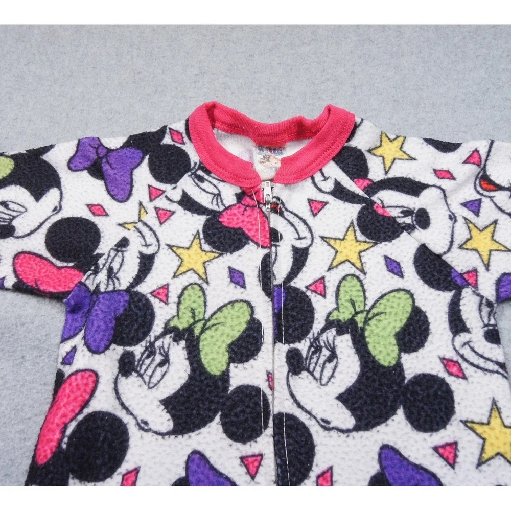 Vintage Disney Minnie Mouse Fleece Sleeper Pajamas Girls 2T 90s Mickey Stuff Zip